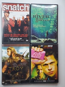 Four 4 Brad Pitt DVD Movies Troy Snatch Fight Club A River Runs Through It DVDs - Imagen 1 de 9