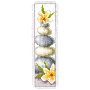 Vervaco Cross Stitch Bookmark Kit Pebbles and Petals 2.4" x 8" - Picture 1 of 2