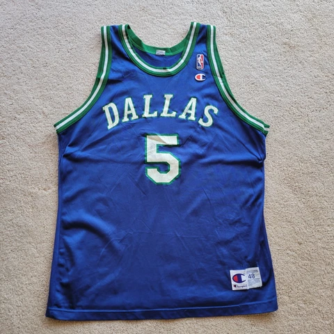 Vintage 90s Dallas Mavericks Jersey Champion Size 48 Jason Kidd 5 Basketball NBA Cover