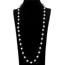 White Pearl & London Blue Topaz Long-Necklace 38" Silver 925 Sterling