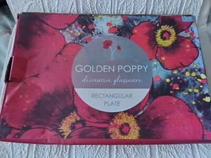 Golden Poppy Large Rectangular Decorative Glassware Dish Plate Boxed Brand New - Picture 1 of 9