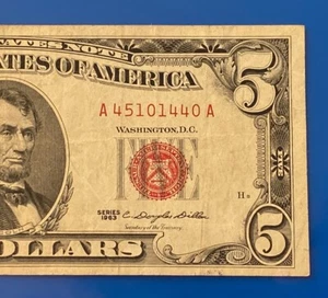 US UNITED STATES 1963 $5 UNITED STATES NOTE -CIRCULATED - Picture 1 of 3