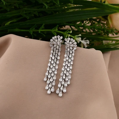 Pendientes araña de diamantes baguette H/SI naturales de 2,37 quilates de oro macizo blanco de 14 k Foto 1 de 4