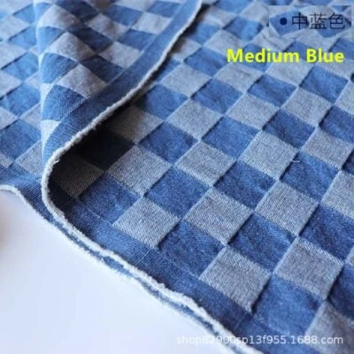 Tela de mezclilla a cuadros jacquard algodón 10 oz azul medio WingFly 148 cm tela lavada Foto 1 de 2