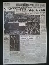 FRONT PAGE POSTER OF THE DAILY MAIL FOR 8th MAY 1945 , VE-DAY - "IT'S ALL OVER"