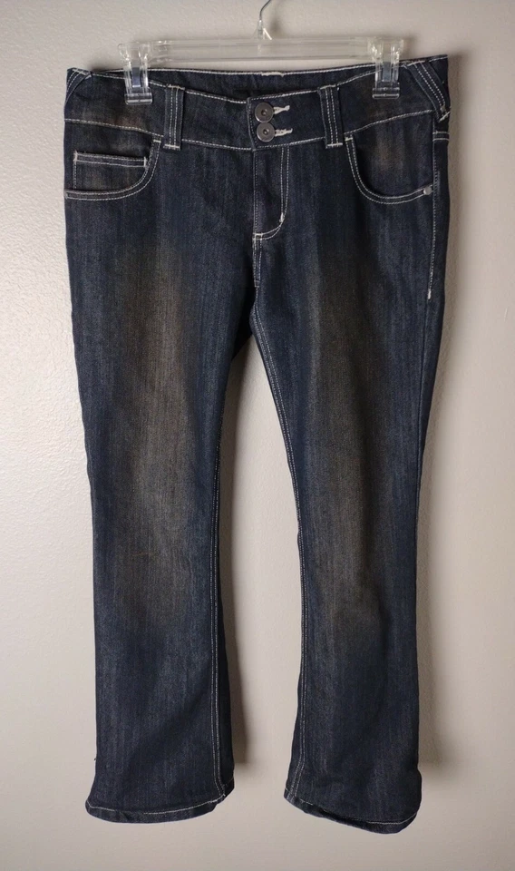 Pantalones de mezclilla Oakley para mujer lavados a la piedra tiro bajo corte bootcut lavado oscuro 28 Foto 1 de 4