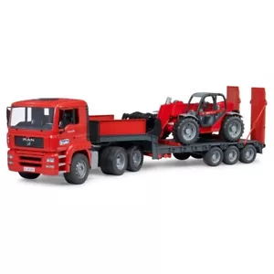 Semi-Trailer Truck Toy Low Loader With Manitou Telehandler Set Bruder MAN Red UK - Picture 1 of 1