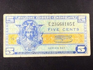 1954 U.S. 5 Cents Military Payment Certificate Series 521  P#M29  SPC1584 - Picture 1 of 2