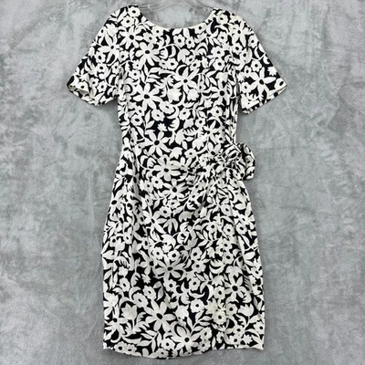 Vestido Vintage Liz Claiborne 8 Seda Floral Imitación Envoltura Modesta Carrera Midi Negro Cremallera Foto 1 de 4