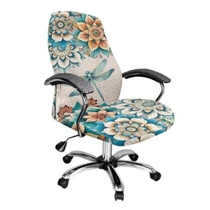 Stretch Office Chair Covers Soft Non-Llip Rotating Large Boho Dragonfly - Picture 1 of 8