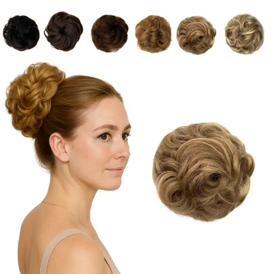 100% Echthaar Dutt Haarteil Messy Bun Scrunchie Haarknoten - Bild 1 von 4