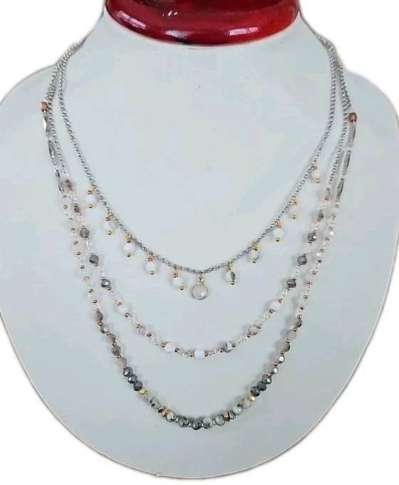 Collar de cadena de tres niveles Nakamol, delicado, dorado/plata/cobre, blanco nuevo con etiquetas Foto 1 de 1