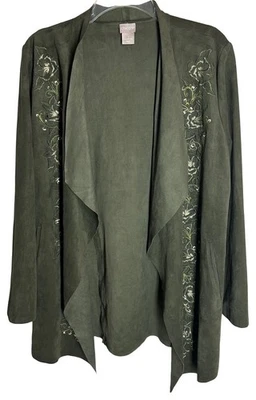 Chicos драпировки куртка 1 M L зеленый искусственной замши средней длины цветочный вышивка карманы - Изображение 1 из 4