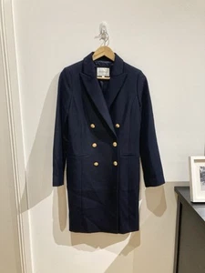 Sportscraft Navy Blue Wool Blend Double Breasted Gold Button Coat Size 6 - Picture 1 of 13