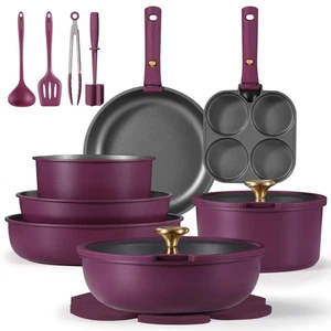 Set di Pentole e Padelle 21 Pezzi, Set di Pentole Antiaderenti Manico Staccabile, Induzione K... - Foto 1 di 8