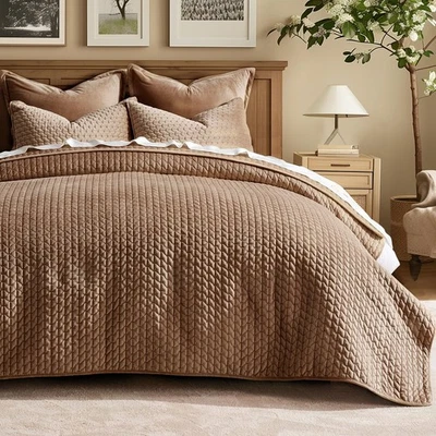 Conjunto de colcha de veludo luxuoso tamanho King 3 peças, edredom de veludo macio ponto cruz... - Imagem 1 de 4