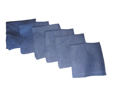 SFERRA BROS. BLUE HEMSTITCHED LINEN (6) DINNER NAPKINS 19X20 - Image 1 of 4