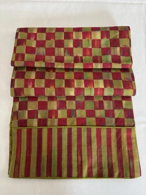 MacKenzie Childs Table Runner Christmas Red Green Check 69 X 12 1/2 Linen Cotton - Image 1 of 4