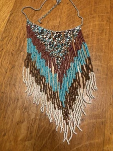 Vintage Boho Hand Perlen Rocailles Fransen Kugel Kette Halskette - Bild 1 von 4