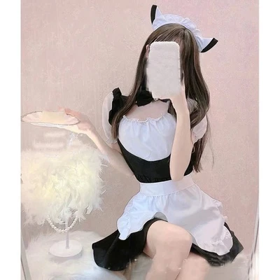 Japanese Lolita Womens Dress Apron Maid Costume Cosplay Uniform Cosplay Headwear - Image 1 of 4