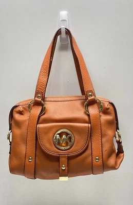 Bolso Cartera Michael Kors Para Mujer Naranja Cuero Sólido Dorado Herrajes Foto 1 de 4