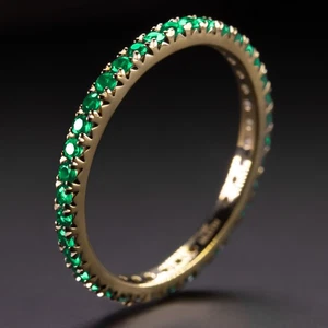 GREEN ONYX 14K YELLOW GOLD ETERNITY RING STACKING WEDDING BAND NATURAL - Size 8 - Picture 1 of 3