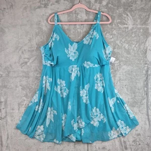 Catherines Size 26W One-Piece Swimsuit Dress Blue Floral Flowy Sheer Skirt NEW - Picture 1 of 8