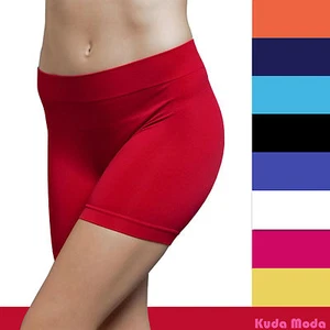 Seamless Stretch Bike Shorts Solid Colors Spandex Workout Basic Plain Tight Pant - Picture 1 of 22