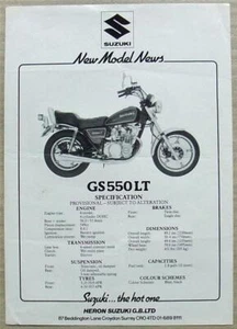 SUZUKI GS550LT MOTORCYCLE Sales Specification Leaflet c1980 - Picture 1 of 2