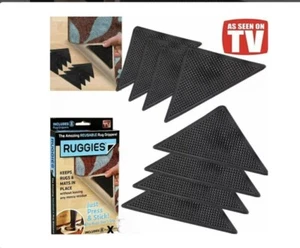 8PCS RUG CARPET MAT GRIPPERS RUGGIES NON SLIP ANTI SKID REUSABLE WASHABLE GRIPS - Picture 1 of 2