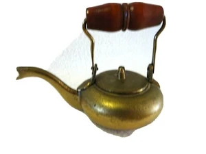 Mini tetera de latón con mango de madera grabado INDIA - Imagen 1 de 5