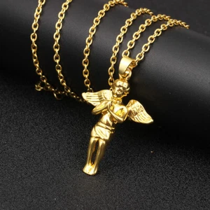 Men Women 26" Chain Necklace Baby Angel Pendant Hip Hop Gift Jewelry - Picture 1 of 8