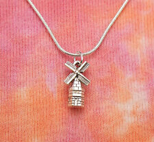 Windmill Necklace, Small 3D Dutch Netherlands Holland Wind Mill Charm Pendant