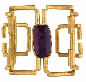 Anndra Neen CUFF 22K GOLD Plated Designer Wide OPEN Bracelet Bangle Amethyst - Picture 1 of 8