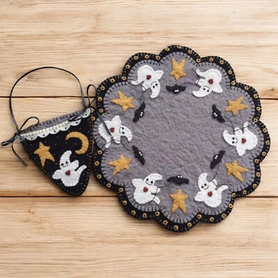 Kit de alfombra de fieltro de mezcla de lana prelavada - Batty and Boo - Kit de alfombrilla de vela Foto 1 de 4