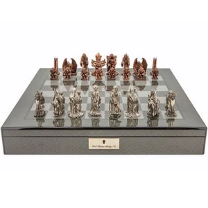 Dal Rossi Italy Evil Ring Themed Metal Chess Set + 20" Carbon Fibre Finish Board - Picture 1 of 6