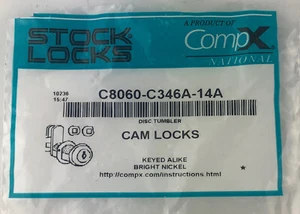 Two CompX National C8060-C346A-14A Disc Tumbler Flex Cam Lock Keyed Alike - Picture 1 of 12