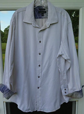 Jhane Barnes Mens Cotton Beige Flip Cuff Slim Fit Casual Shirt 17 1/2 x 34/35 XL - Image 1 of 4