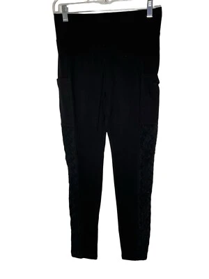 LOGO Layers by Lori Goldstein Leggings Lace Panel Black Petite Size XXS New - Image 1 of 4