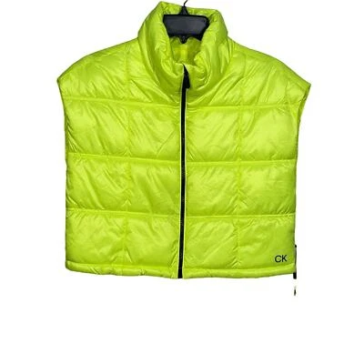 Calvin Klein Women's Cropped Mock-Neck Zip-up Vest, safety yellow, small  - Image 1 of 4