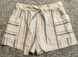 Forever 21 Pastel Striped Linen Shorts WOMENS M NWT lightweight summer beach - Picture 1 of 7