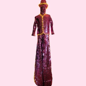 Pink LED Stilts Walker Mirror Costumes for Stage Performance Man Show Suit - Picture 1 of 16