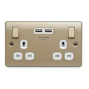 Enchufe de alimentación BG Electrical NPR22U3W Nexus Metal Perla Níquel Doble Interruptor 13A - Imagen 1 de 4