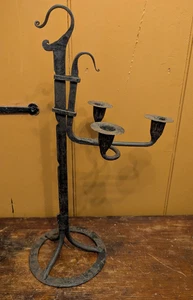 Antique Early Wrought Iron 3 Light Adjustable Table Top TRAMMEL CANDLE Holder 2 - Picture 1 of 17