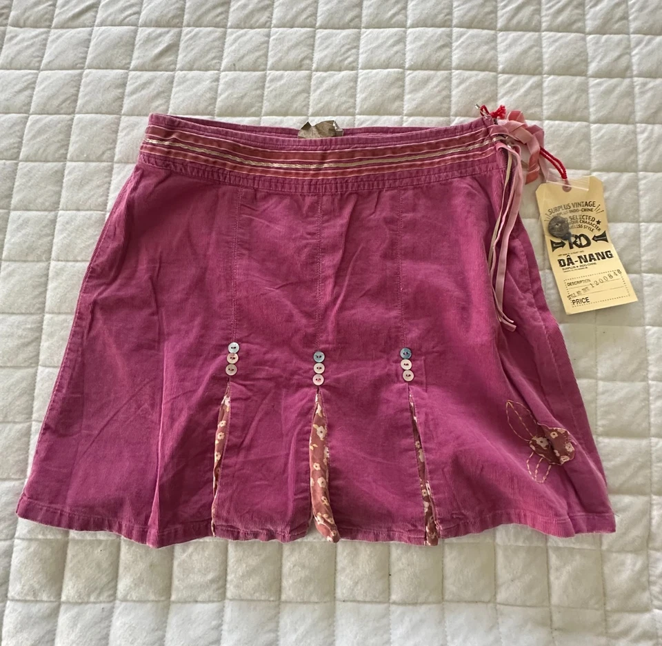 DA-NANG Skirt Girls Medium Pinl Corduroy Mini Embroidered Retro Y2K Grunge - Image 1 of 4