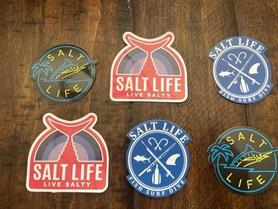 SALT LIFE Stickers Decals LOT X 6 SIX 3" Size Marlin Fish Surf Dive Salty Neon - Image 1 of 4