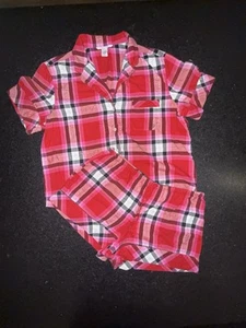 UEC VICTORIA’S SECRET RED METALLIC PLAID 2 PEICE SHORT PAJAMA COTTON VISCOSE Med - Picture 1 of 13