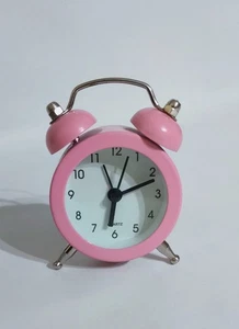 ⏰ Pink Mini Twin Bell Alarm Clock Loud Quartz Bedside Desk Travel Cute Gift - Picture 1 of 10