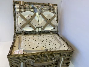 Juego de 4 cestas de picnic de mimbre refrigerador aislado mantel impermeable copas de vino - Imagen 1 de 20