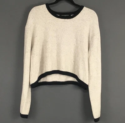 French Connection Sweater Womens XL Cream Speckled Black Trim Cropped Crewneck - Image 1 of 4